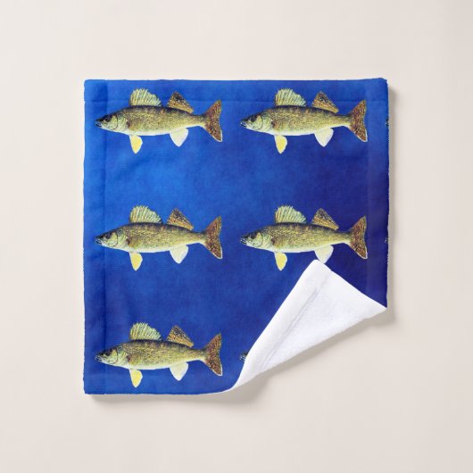 Walleye Pikes on Deep Blue Background Bad Handdoek (Wasdoekje)