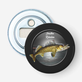 Walleye Pikes on Deep Blue Background Button Flesopener