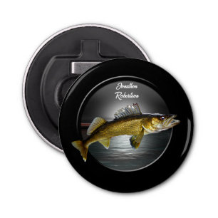 Walleye Pikes on Deep Blue Background Button Flesopener