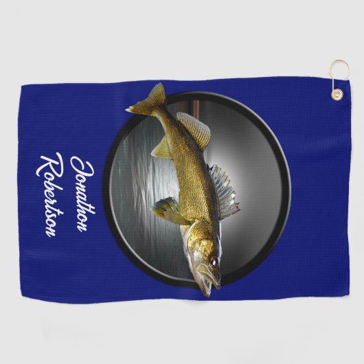 Walleye Pikes on Deep Blue Background Golfhanddoek (Horizontaal)