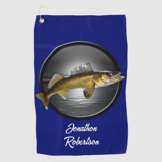 Walleye Pikes on Deep Blue Background Golfhanddoek (Voorkant)
