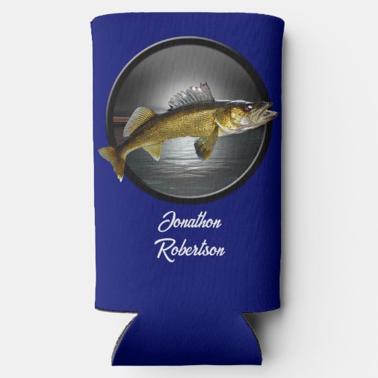 Walleye Pikes on Deep Blue Background Seltzer Blikjeskoeler (Achterkant)