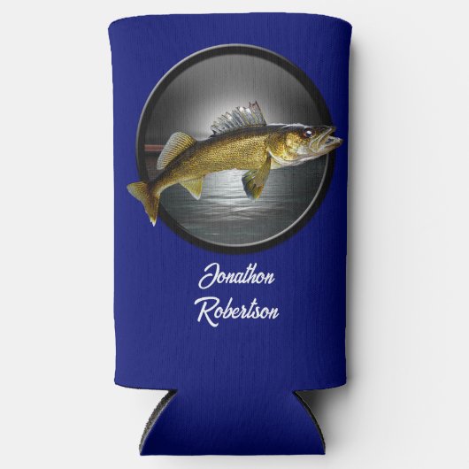 Walleye Pikes on Deep Blue Background Seltzer Blikjeskoeler (Voorkant)