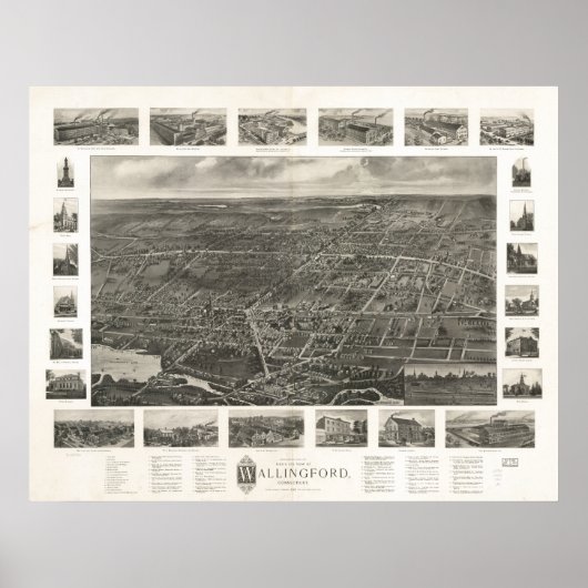 Wallingford Connecticut 1905 Panoramic Map Poster (Voorkant)