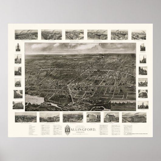 Wallingford, CT Panoramic Map - 1905 Poster (Voorkant)