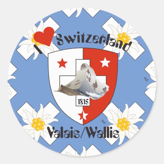 Wallis Valais Schweiz Suisse Svizzera Aufkleber Ronde Sticker (Voorkant)