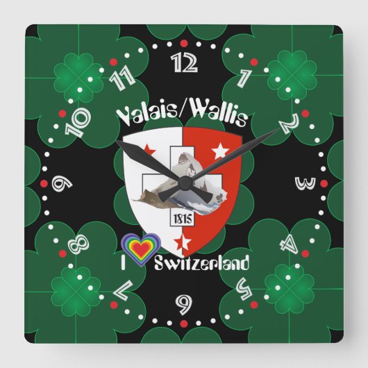 Wallis Valais Schweiz Suisse Uhr Vierkante Klok (Voorkant)