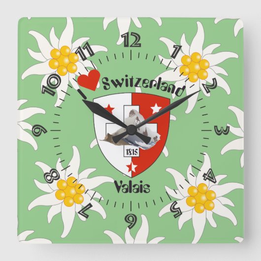 Wallis Valais Schweiz Suisse Uhr Vierkante Klok (Voorkant)
