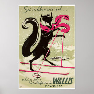 Wallis, Valais, Zwitserland, Ski Poster