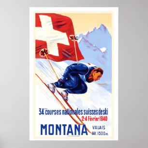 Wallis Valais Zwitserland Zwitserse nationale skir Poster