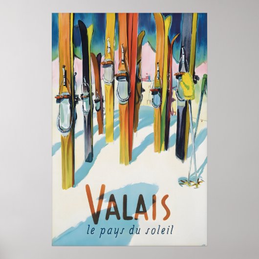 Wallis Zwitserland Vintage Ski Reisposter Poster (Voorkant)