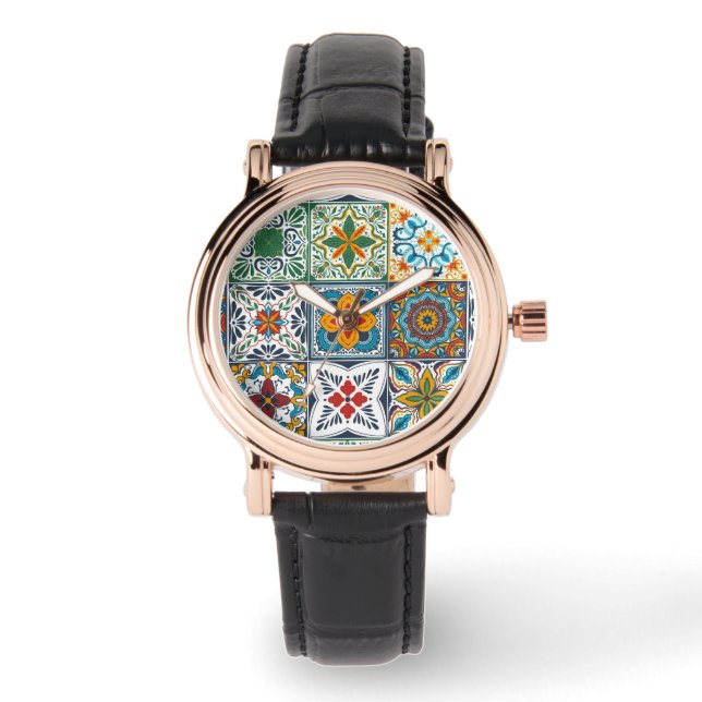 Wallpaper Backsplashes/Talavera geïnspireerde tege Horloge (Voorkant)