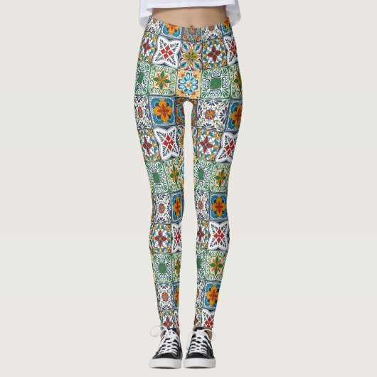 Wallpaper Backsplashes/Talavera geïnspireerde tege Leggings (Voorkant)