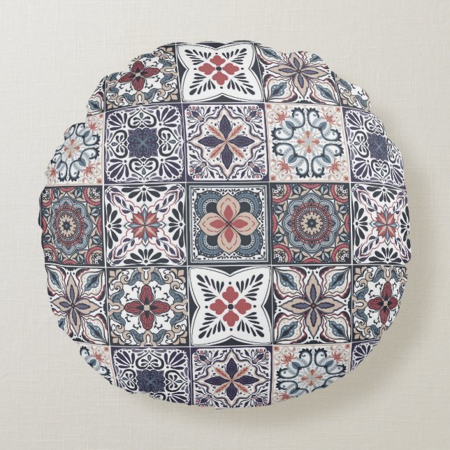 Wallpaper Backsplashes/Talavera geïnspireerde tege Rond Kussen (Voorkant)