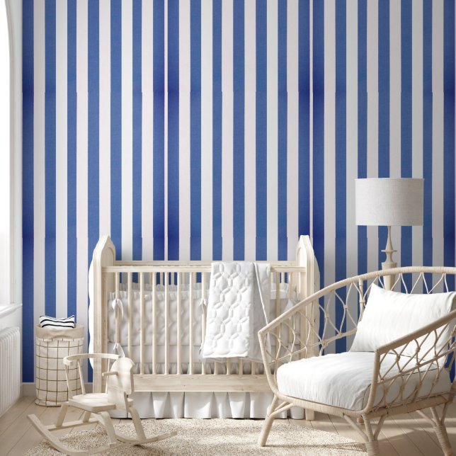Wallpaper Blauw & Witte Streep Behang (Kinderen)