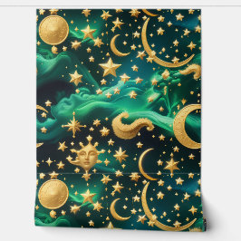 Wallpaper - Emerald Celestial Moon Design Behang