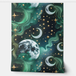Wallpaper - Emerald Green Celestial Moon Behang