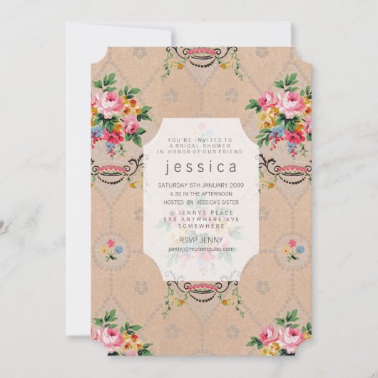  Wallpaper French Floral Pattern Invite Kaart (Voorkant)