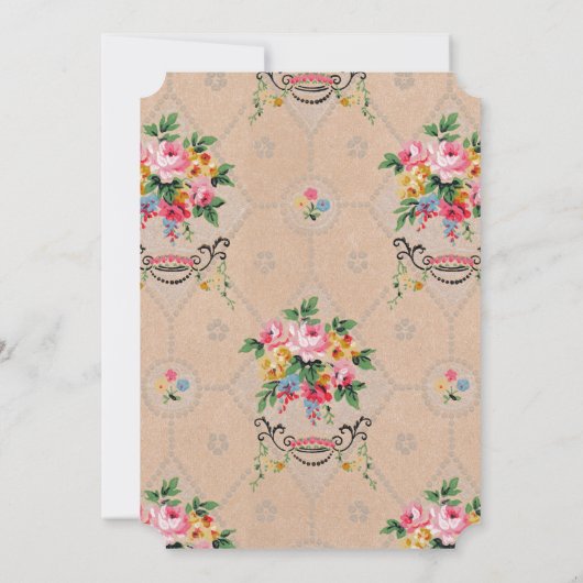 Wallpaper French Floral Pattern Invite Kaart (Achterkant)