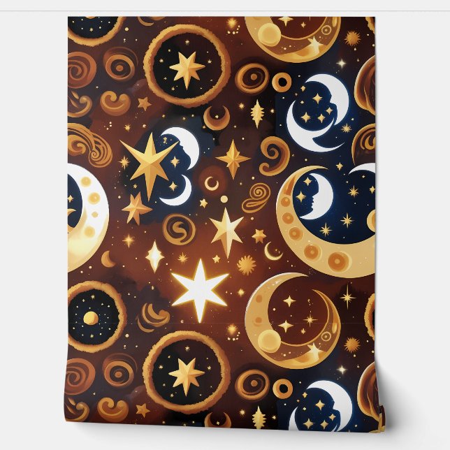 Wallpaper - Golden Ochre Celestial Moon Behang (Afrollen)