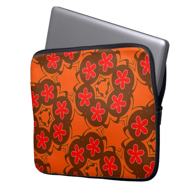 wallpaper retro oranje , rood 1970 laptop sleeve (Voorkant Links)