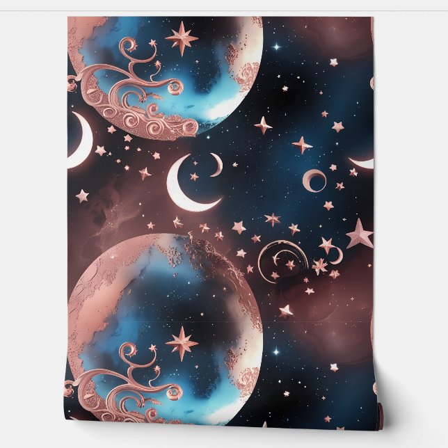 Wallpaper - Rose Gold Celestial Moon Behang (Afrollen)