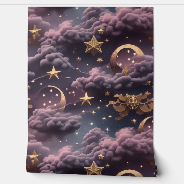 Wallpaper - Smoky Plum Celestial Moon Design Behang (Afrollen)