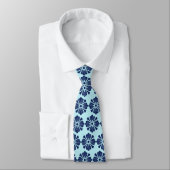 Wallstreet Hibiscus Foulard Aqua & Navy Two-Sided Stropdas (Gebonden)