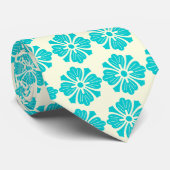 Wallstreet Hibiscus Foulard Ecru & Turq Two-Sided Stropdas (Opgerold)