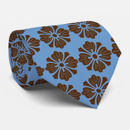 Wallstreet Hibiscus Foulard Peri & Brown Two-Sided Stropdas (Opgerold)