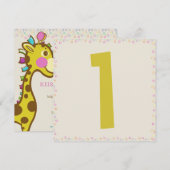 Wally of Giraffe 1st Birthday Party Kaart (Voorkant / Achterkant)