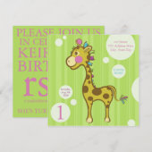 Wally of Giraffe Kids Birthday Party Invitation Kaart (Voorkant / Achterkant)