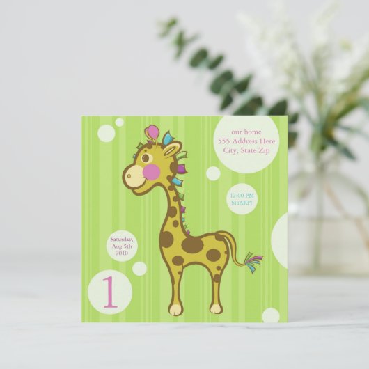 Wally of Giraffe Kids Birthday Party Invitation Kaart (Staand voorkant)