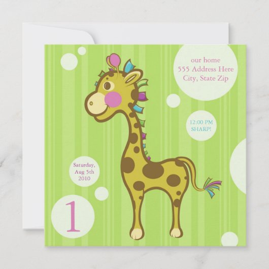Wally of Giraffe Kids Birthday Party Invitation Kaart (Voorkant)