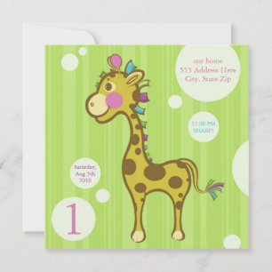 Wally of Giraffe Kids Birthday Party Invitation Kaart
