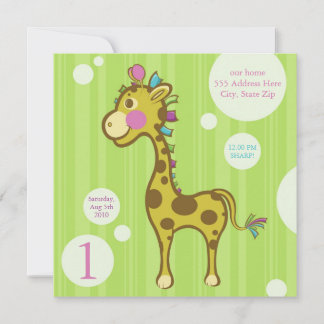 Wally of Giraffe Kids Birthday Party Invitation Kaart