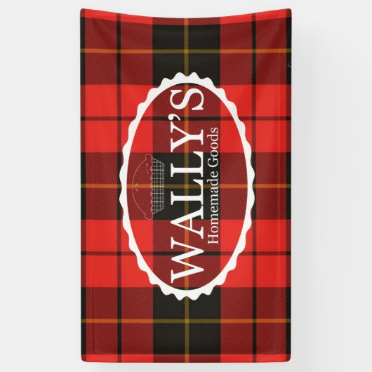 Wally's Banner voor zelfgemaakte goederen in Plaid (Verticaal)