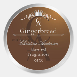 Walnoot Bruin Productlabel Zilveren Frame Monogram Ronde Sticker
