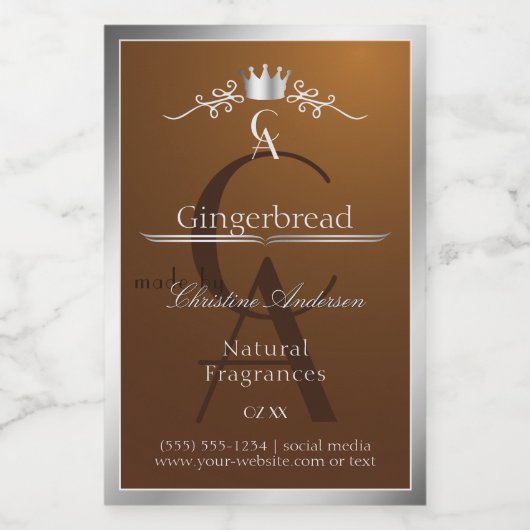 Walnoot Bruin Productlabel Zilveren Frame Monogram Voedselcontainer Etiket (Enkel label)