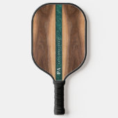 Walnoot Houten Groen Marmer Monogram Naam Aangepas Pickleball Paddle (Voorkant)