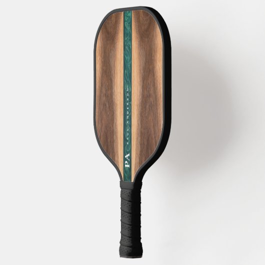 Walnoot Houten Groen Marmer Monogram Naam Aangepas Pickleball Paddle (Links)