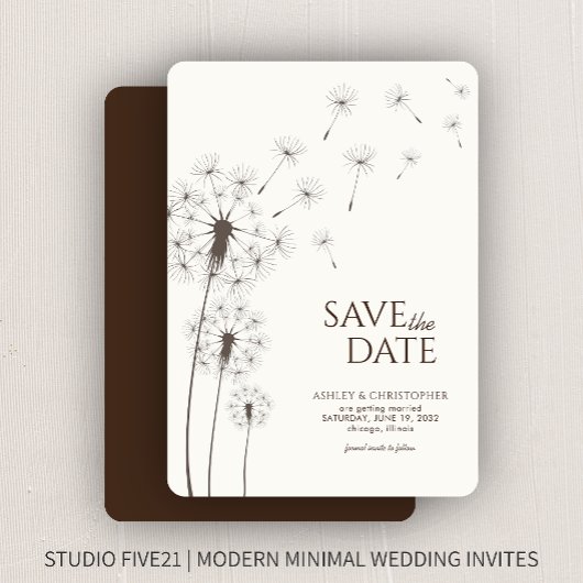 Walnut Bruin Paardebloem Bruiloft Save the Date Ka