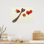 Walnut Heart Spoon met aardbeien Poster (Keuken)