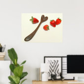 Walnut Heart Spoon met aardbeien Poster (Thuiskantoor)