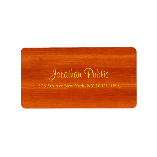Walnut Wood Gold Script Elegant luxe adres Etiket (Voorkant)