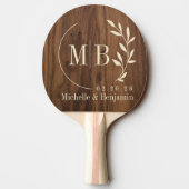 Walnut Wood Leaf Wedding Monogram Tafeltennisbatje (Achterkant)