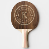 Walnut Wood Wedding Monogram Star Tafeltennisbatje (Achterkant)