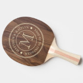 Walnut Wood Wedding Monogram Tafeltennisbatje (Zijkant)