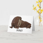 Walrus cartoon illustratie kaart (Gele Bloem)