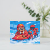Walrus die een bobsleerun start op een besneeuwd p briefkaart (Staand voorkant)